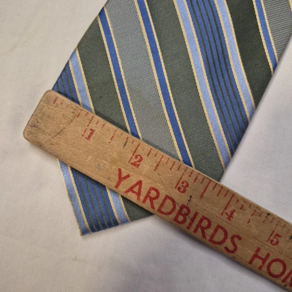 Rooster Mens Tie Green Blue Gold‎ Diagonal Stripe Silk Necktie Executive Office